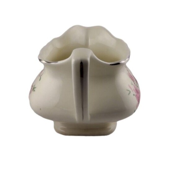 Vintage WS George Gravy Boat Silver Trim Pink Floral Buds Creamer Crazing READ - Picture 3 of 10